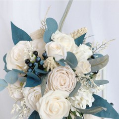 Peacock Blue Bouquet Silk Fake Flowers Bridal Drop Shape Wedding Supplies Decor