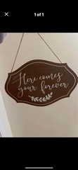 Wood Wedding Hanging Decoration Brown White Romantic Irregular Sign