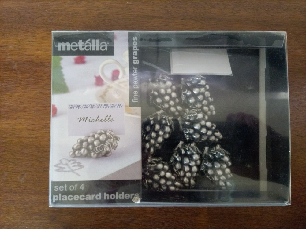 Metalla Fine Pewter Placecard Holders Grape Cluster W/Cards, (7) Wedding EUC