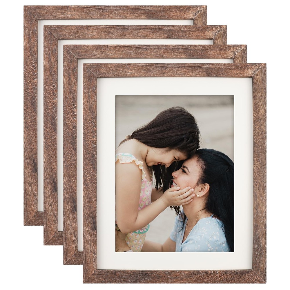 8×10 Brown Picture Frames Set of 4, Display Pictures 6×8 with Mat or 8×10 Wit…