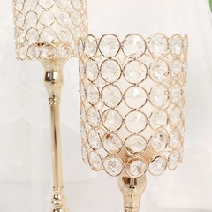 3 Gold Crystal Beaded Metal Goblet Votive CANDLE HOLDERS Centerpieces Events