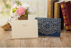 Blue Personalised Laser Cut Wedding Invitation Card Candy Boxes Bag Envelopes