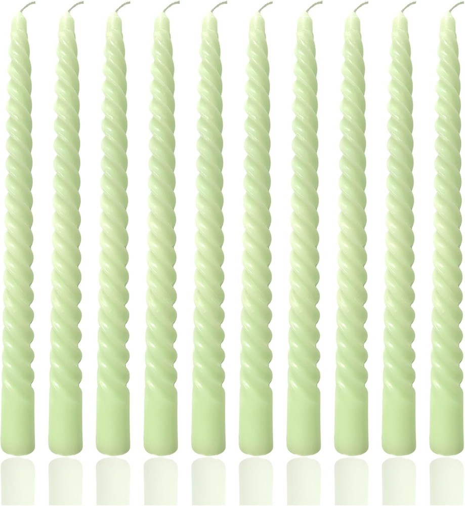 10 Inch Light Green Taper Candle Set, 10 Pack Unscented Dripless