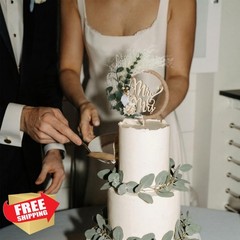 Fiwochic Eucalyptus Leaves Wedding Cake Topper Western Mr and Mrs Wedding Cak…