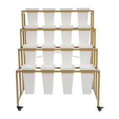 4-tier Flower Holder Flower Display Stand with 16 Pieces Buckets Metal PP