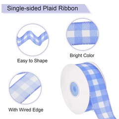 Plaid Check Ribbon, 1.5 Inch x 10 Yards Gingham Ribbon, Blue