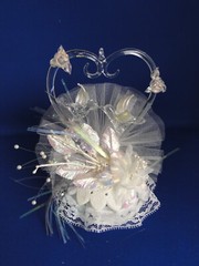 New Elegant Wedding Cake topper Blown Glass Heart Love Birds & flowers #206