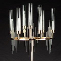 40″ Gold Clear 9 Arm Metal Candelabra Taper Candle Holder Glass Shades Party