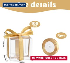 Adecortalk 50 Pcs Clear Favor Boxes, 2x2x2 Inch Clear Plastic Gift Box with Gold
