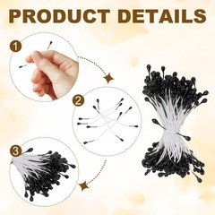 PATIKIL 3mm Double Heads Flower Stamen, 150 Pcs x 55-60mm, Black