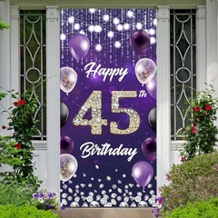 Happy 45th Birthday Backdrop Banner Purple Theme Background with Shiny Diamon…