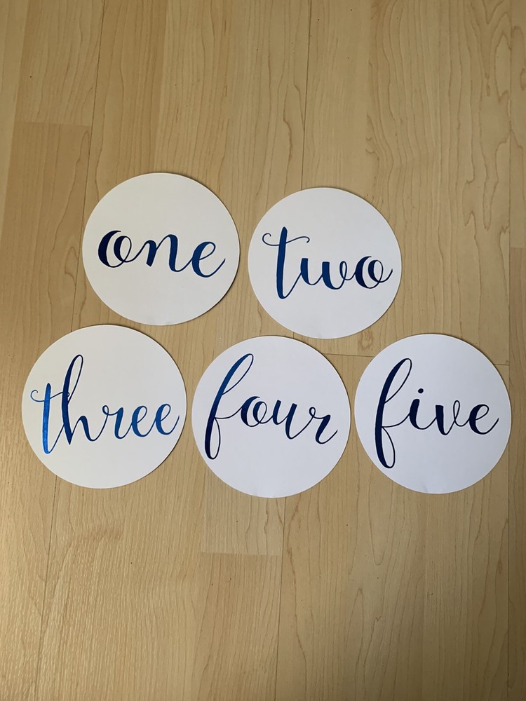 Table Numbers – 5 Total-#1-2-3-4-5 Blue Used- 5.5” Across