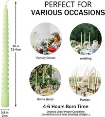 10 Inch Light Green Taper Candle Set, 10 Pack Unscented Dripless