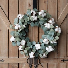 Idyllic Eucalyptus and Cotton Wreath, 14 Inches Artificial Wreath on a Natura…