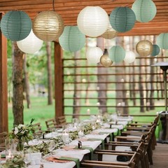 Sage Green Paper Lanterns Set Wedding Party Decor Easy Assemble Indoor Outdoor