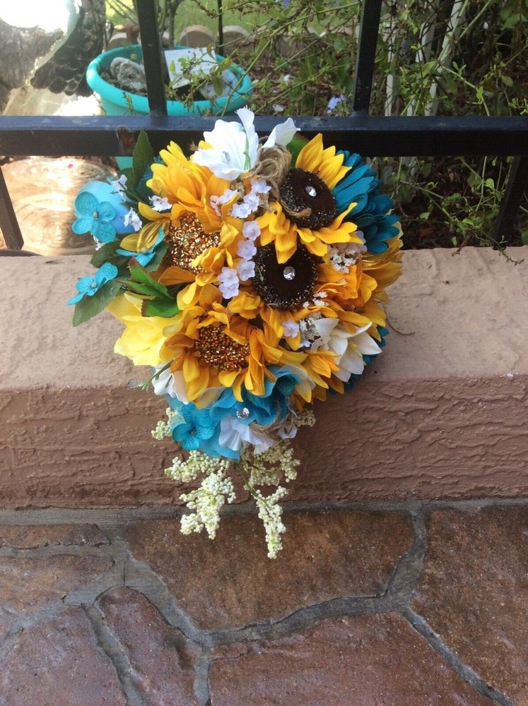 WEDDING FLOWERS BOUQUETS Decorations Sunflowers turquoise SALE THRU 9/5