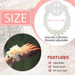 16 Pcs Corsage Wristlet Bracelet Wrist Corsage Prom Elastic Pearl Bands Wedding
