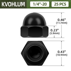 1/4-20 Acorn Cap Nuts, 25 PCS Black Coating Acorn Dome Cap Nuts, Hex Drive, S…