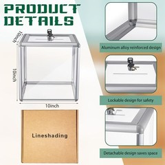 Lineshading Acrylic Donation Raffle Box with Slot & Lock, 10 x 10 x 10 in 1