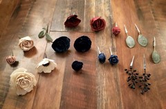 DIY Reusable Wooden Cake Flowers Blue Burgundy Pink Yellow Sola Wood Wedding