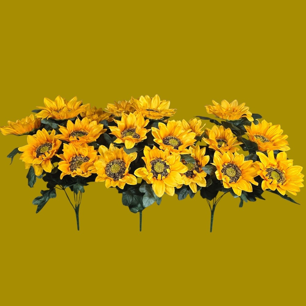 Artificial YELLOW SUNFLOWER BUSHES, SILK FLORAL CRAFT SUPPLY Set/3