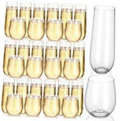 48 Pack Stemless Plastic Wine Glasses 9 oz & 12 oz Disposable Champagne Clear