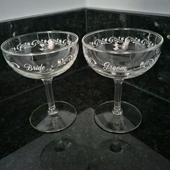 Vintage Bride Groom Wedding Toasting Champagne Wine Glasses