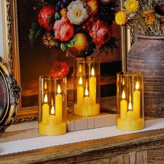 3 in 1 Flameless Taper Short Candles with 10 Key Remote Control and Amber