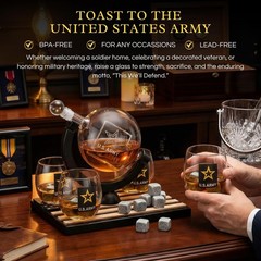The Wine Savant U.S. Army Globe Whiskey Decanter Set 4 – 9 Whiskey