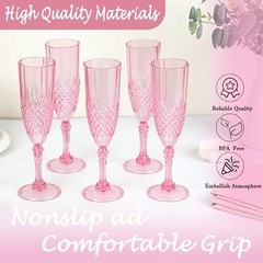Plastic Champagne Flutes, Champagne Glasses Bulk, Reusable Unbreakable 12 Pink