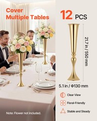 VEVOR 12 PCS Wedding Flower Vase 21.7in Tall Trumpet Table Centerpieces Gold