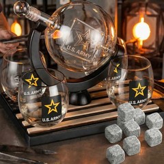 The Wine Savant U.S. Army Globe Whiskey Decanter Set 4 – 9 Whiskey