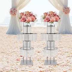 2Pcs Acrylic Crystal Flower Stand Wedding Vase Party Dinner Pedestal Stand Decor