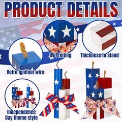 6 Pcs 4th of July Decorations Patriotic Tiered Tray Decor Firework Wooden Sign 2