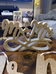 Gold Glitter Wood Mr & Mrs Wedding Table Sign Centerpiece Modern Decor