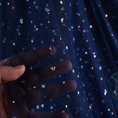 54 Inch x 8 Yards Glitter Tulle Fabric Rolls Laser Stars and Moon Tulle Rolls fo