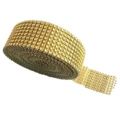 20 Yards Rhinestone Ribbon 2 Rolls Diamond Ribbon for Crafts, Cake, Gold, 8 Row