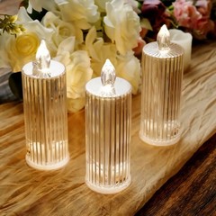 3 WARM WHITE 6″ LED Battery Operated Diamond Pillar CANDLE LIGHTS Party Events