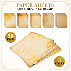 96 Parchment Stationary Paper Sheets – Old Fashion 8.5-x-11-Inch, antique