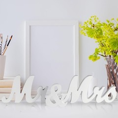 WHITE Glittered Wooden Mr & Mrs Freestanding Wedding Table DISPLAY SIGNS Party