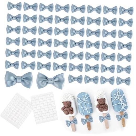 Mini Dusty Blue Bows 100 PCS Self-Adhesive 100 count (Pack of 1) Blue Dusty