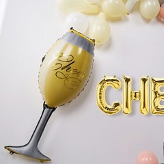 39″ Gold Green Goblet and Champagne Bottle Mylar Foil Balloons Party supplies