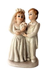 Vtg 3.5″ BRIDE GROOM Wedding Cake Topper Resin Shiny Glitter Veil Bouquet Tails