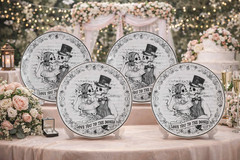 💘Eaton Fine Dining 4 WEDDING/VALENTINES SKELETON Dinner PLATES Skull Porcelain