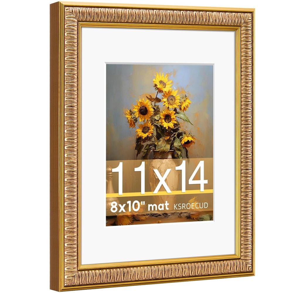 11×14 Picture Frame for 8×10 Photo with White Mat, HD Real Glass 11×14 Vintag…
