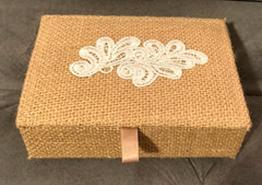 Hand Crafted Tan Raffia Covered Wood Box-Wedding Card-Jewelry–5.75″L & 2″H-EUC