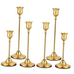 Metal Taper Candlestick Holders Vintage Brass Home Decor for Set of 6 Gold