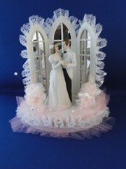 New Wilton Pink «Bridal Waltz» Wedding CakeTop, white ct/black suit, # 117-323