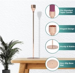 Rose Gold Candlestick Holders for Taper Candles, Set of 3