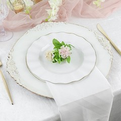 10 WHITE 9″ Round PLASTIC Salad Dinner PLATES Gold Wavy Rim Wedding Party